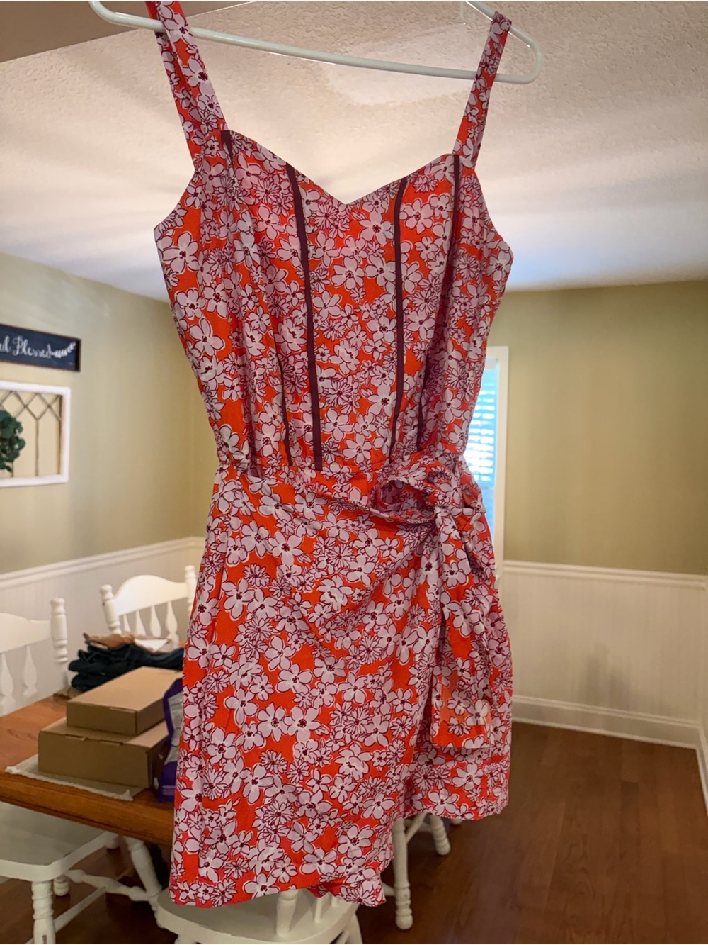 Floral Tie-Waist Romper - orange/purple